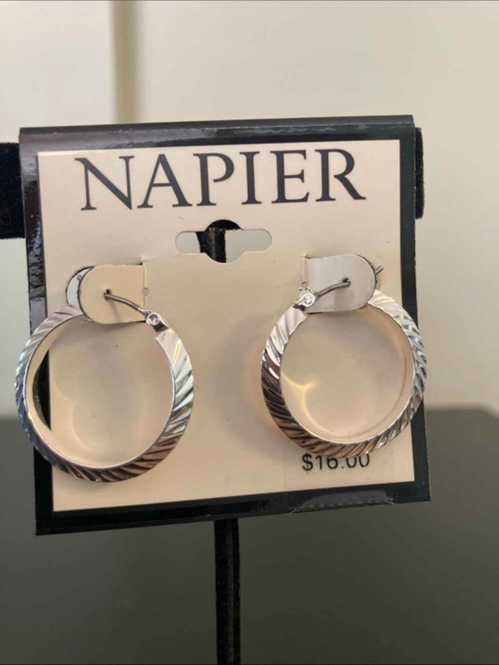 Napier Silver Twisted Hoop Earrings - Shiny Silver Tone